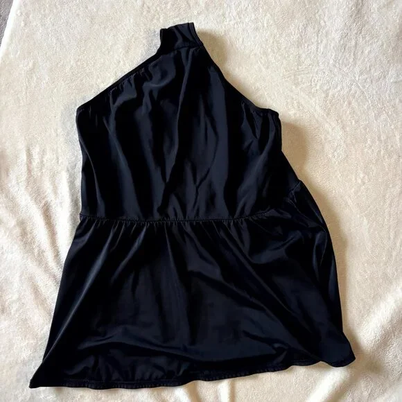 Black One Shoulder Swim Tankini Top Women’s Size Large - Picture 4 of 5